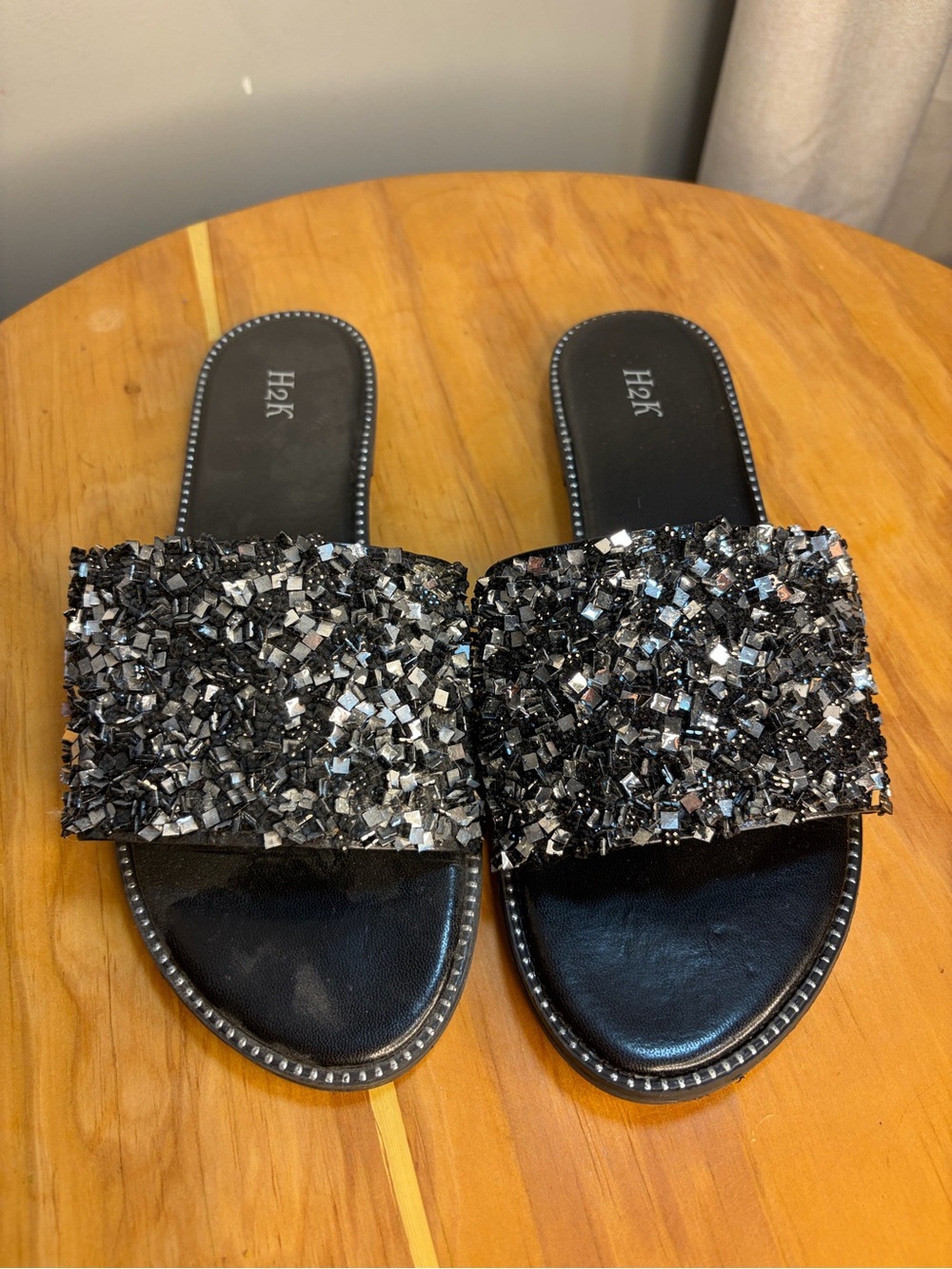 Embellished Black Slide Sandals